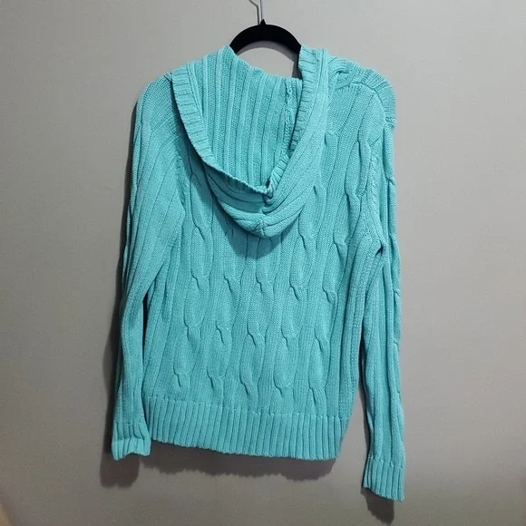 Teddi mint green hooded cable knit sweater size large - Picture 4 of 4